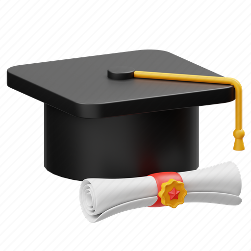 Graduation, hat, and, certificate, cap, diploma, education 3D illustration - Download on Iconfinder