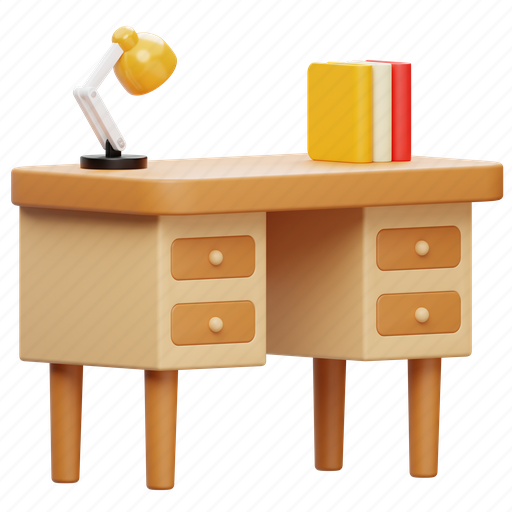 Study, desk, furniture, table, education, interior, book 3D illustration - Download on Iconfinder