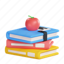 apple, and, book, stack, school, learning, study, knowledge