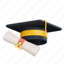 graduation, hat, with, certificate, graduate, student, education, degree