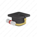 graduation, hat, with, certificate, diploma, university, award