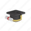 graduation, hat, with, certificate, diploma, university, award 