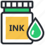 ink bottle, ink container, ink jar, ink pot, ink well 