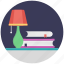 lamp with books, study, study corner, study space, study table 