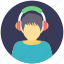 boy wearing headphones, boy with headphones, boy with microphone, faceless avatar, music listening 