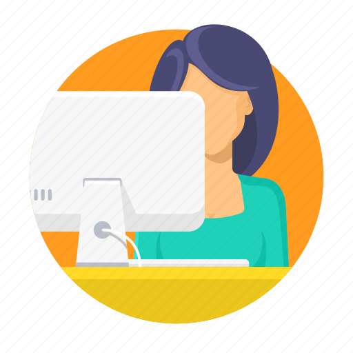 Computer, distance learning, education, elearning, girl, modern education, online icon - Download on Iconfinder