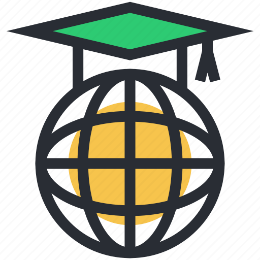 Global education, globe, mortarboard, online education, online learning icon - Download on Iconfinder