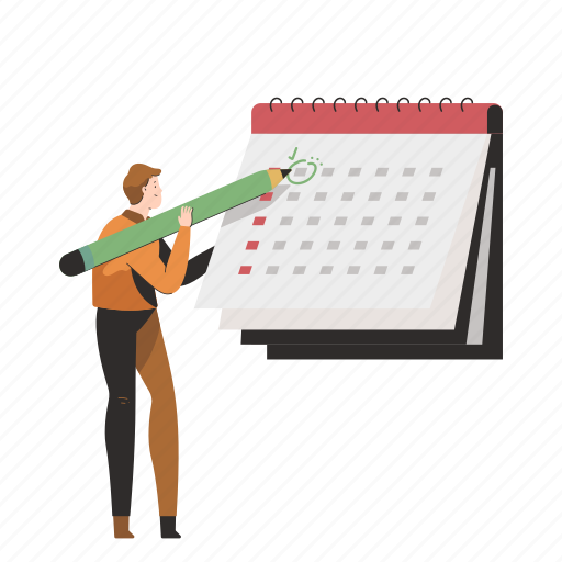 Schedule, calendar, reminder, date, month, day, man illustration - Download on Iconfinder