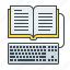ebook, library, online, book, keyboard 