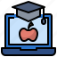 computer, education, learning, mortarboard, student 