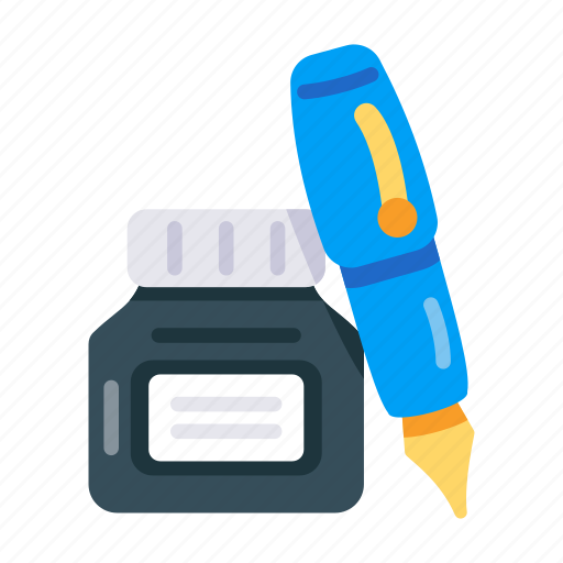 Ink pot, inkwell, ink pen, fountain pen, stationery item icon - Download on Iconfinder