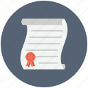 award, certificate, diploma, education, graduation icon, license, patent
