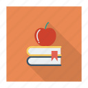 apple, bookmark, books, graduate, graduation, knowledge, library