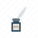 feather, ink, inkpot, office, pen, write, writing 