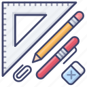 pen, pencil, ruler, stationery