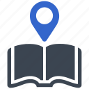 book, bookstore, direction, library, map, store, straight pin