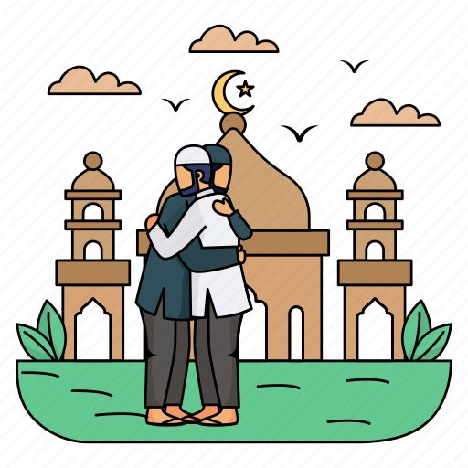Eid mubarak, eid festival, muslim greetings, muslim eid, muslim hug, hugging icon - Download on Iconfinder