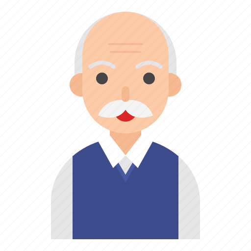 Elder, avatar, old man, bald, hairless, grandpa, blue sweater icon - Download on Iconfinder