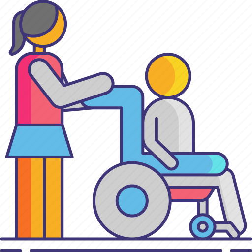 Caregiver, female, woman, wheelchair, handicapped icon - Download on Iconfinder