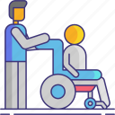 caregiver, male, wheelchair, disability, handicapped