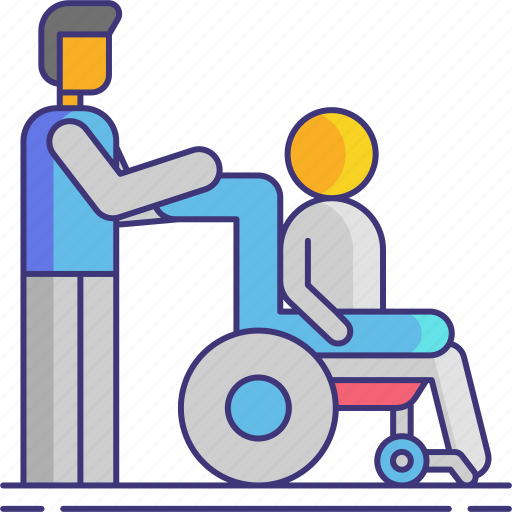 Caregiver, male, wheelchair, disability, handicapped icon - Download on Iconfinder