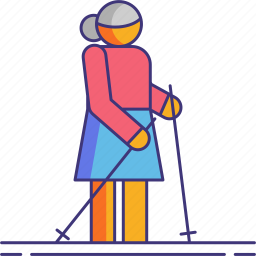 Nordic, walking, female, old woman, elderly icon - Download on Iconfinder