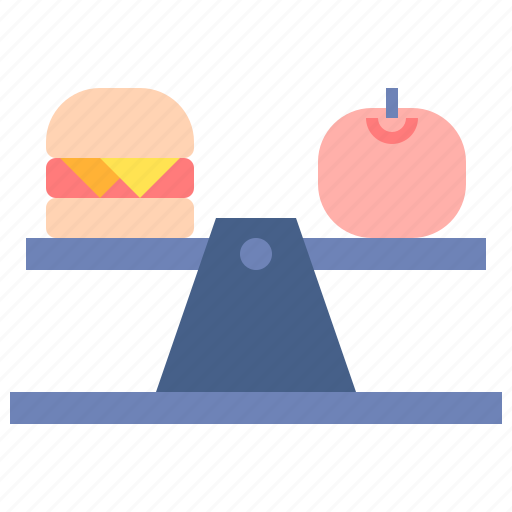 Balanced, diet, burger, red apple, scale, food icon - Download on Iconfinder