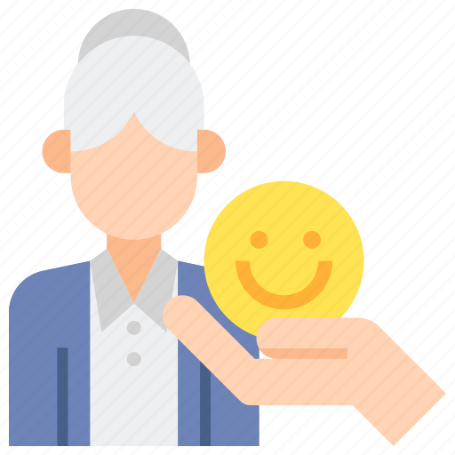 Emotional, support, psychological, smile, elderly, woman icon - Download on Iconfinder