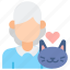 pet, therapy, cat, female, old woman, elderly 