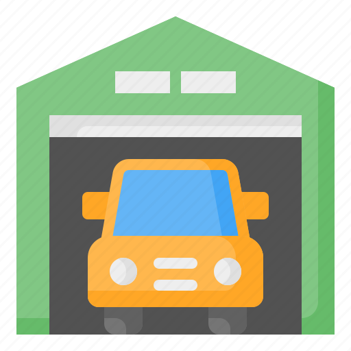 Garage, parking, workshop, house, car, vehicle, transportation icon - Download on Iconfinder