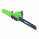 green, electric, chainsaw, isometric
