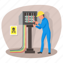 electrical, wires, distribution board, power supply, maintenance, warning, technician