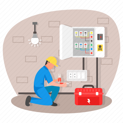 Electrician, technician, electrical board, distribution board, electric supply, circuit breakers, tool bag icon - Download on Iconfinder