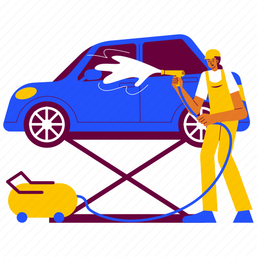 Garage worker cleaning car, car wash, cleaning, clean, washing, wash, man illustration - Download on Iconfinder