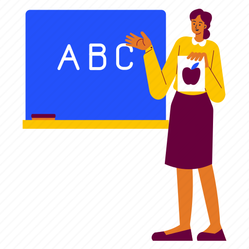 Teacher teaches alphabets, teach the alphabet, teaching, preschool, abc, alphabet, female illustration - Download on Iconfinder