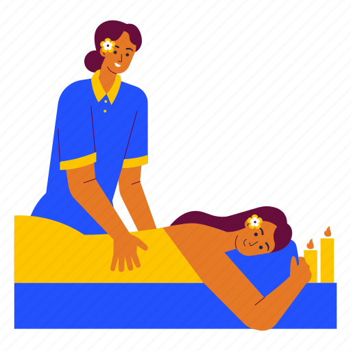 Massage in beauty salon, spa, therapy, wellness, relaxation, girl, candle illustration - Download on Iconfinder