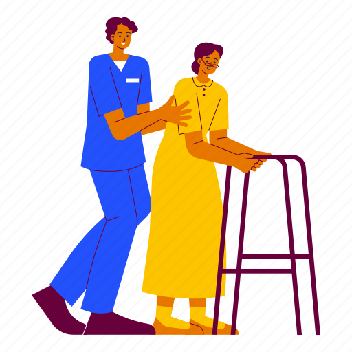 Elderly, grandmother, old, nurse, care, walking, help illustration - Download on Iconfinder