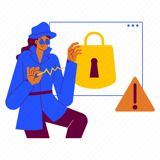 Hacker, hacking, cyber crime, security, lock, woman, padlock illustration - Download on Iconfinder