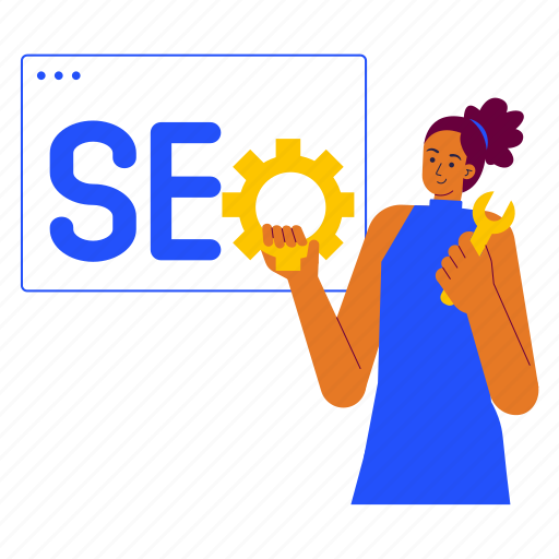 Search engine optimizer, search engine optimization, seo, marketing, setting, maintenance, woman illustration - Download on Iconfinder