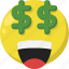 emoji, emoticon, feelings, happy, money, rich, smileys 