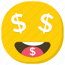 comic face, dollar emoji, dollar eyes, emoji, emoticon