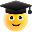 academic cap, graduation emoji, mortarboard, smiley, student
