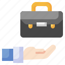 briefcase, recruitment, hand, gesture, job, give