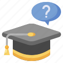 mortarboard, chat, box, questions, discussion, education