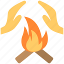 bonfire, fire energy, hand over fire, hand protection, warming hand