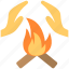bonfire, fire energy, hand over fire, hand protection, warming hand 