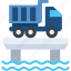 truck on bridge, truck, construction truck, sand truck, dump truck 