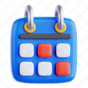 calendar, 3d icon, 3d illustration, 3d render, essential interface, date, schedule 