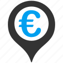 bank, euro, geotargeting, location, map marker, navigation, pointer