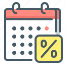 calendar, date, percentage, discount